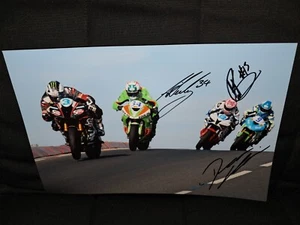 Michael Dunlop & Seeley, Johnston, Harrison Firmado a Mano 12x8 Nuevo 200, Isla de Man - Imagen 1 de 2