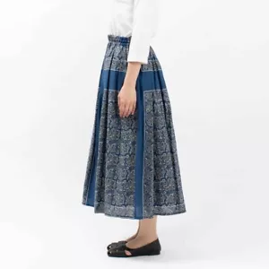 ICHI / ICHI Antiquites Bandana Print motif Cotton Long Skirt Blue NEW - Picture 1 of 7