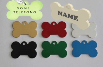 Medaglietta Medaglia Targhetta per Collare per Cane Gatto Forma di Osso o Ovale - Immagine 1 di 4