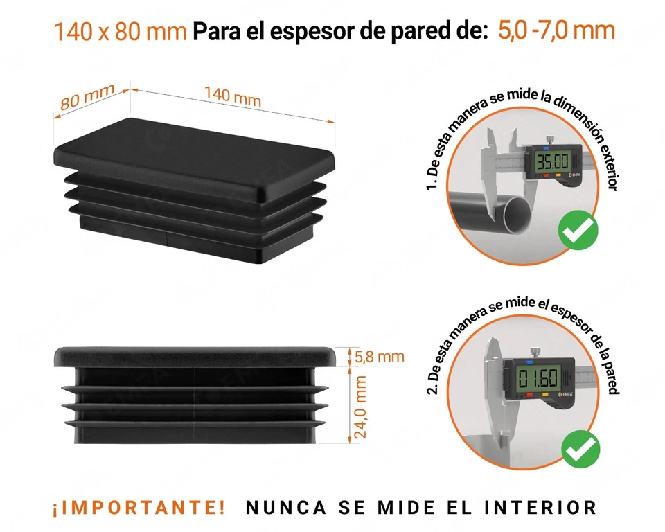tapones para tubo rectangulares enchufe obturación conteras plasticos tapón  - Imagen 1 de 3