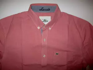LACOSTE MENS FRENCH DESIGNER NICE RED WHITE COTTON SHIRT MEDIUM SLIM EXC COND - Picture 1 of 2