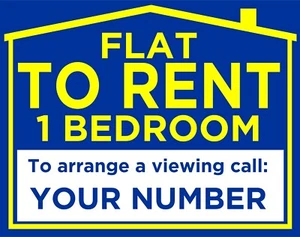 FLAT TO RENT 1 BEDROOM~ Personalised sign boards 60x46cm Plastic Boards - Picture 1 of 12