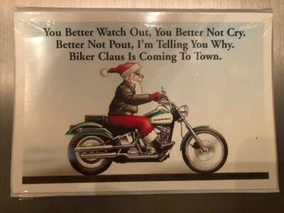 HARLEY DAVIDSON CHRISTMAS CARDS #X569 BIKER CLAUS IS COMING TO TOWN (10 PACK) - Image 1 of 4