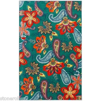 7.6 x 10 Modern Paisley Large Area Rug  Dining Living Bed Room Turquoise Coral - Image 1 of 4