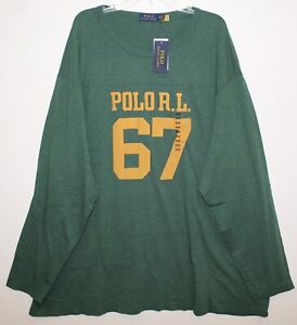 Polo Ralph Lauren Big Tall Mens Green RL 67 Football L/S T-Shirt NWT Size 2XB