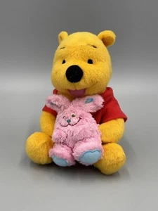 Vintage Fisher Price Disney Winnie the Pooh Plush Holding Pink Bunny 6” 2004 - Picture 1 of 7