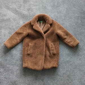 Benetton Girls Teddy Coat 7-8 Yrs Warm Sherpa Fleece Jacket Camel Brown Faux Fur - Picture 1 of 8