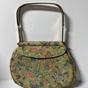 Vintage Schloss Henkel Gobelin Tasche klein Blumen Handtasche Clutch Abend Blumen - Bild 1 von 6