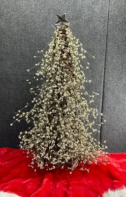 Cone grapevine with cream pip berry decor & clear lights, 24” Christmas tree - Image 1 of 4