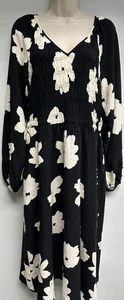 Ava and Viv Size X (equiv sz 14) Black Cream Floral Cottage Stretchy Maxi Dress - Picture 1 of 9