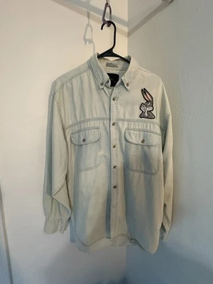 “Vintage Bugs Bunny Denim Shirt – Looney Tunes Patch, Rare - Image 1 of 4