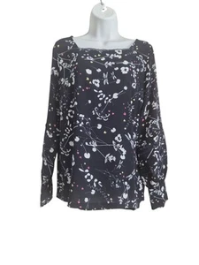 Women Next Blouse Long Sleeve Square Neck Navy Floral UK 12 EU 40 Ex - Picture 1 of 5