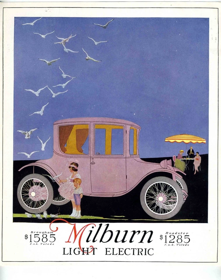 1918 MILBURN Light Electric Car Advertising Poster ORIGINAL Pink - Image 1 of 1