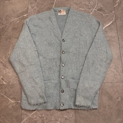 Vintage 60s 70s Mohair fuzzy Shag-Rac Cardigan Light Blue Size Medium - Image 1 of 4