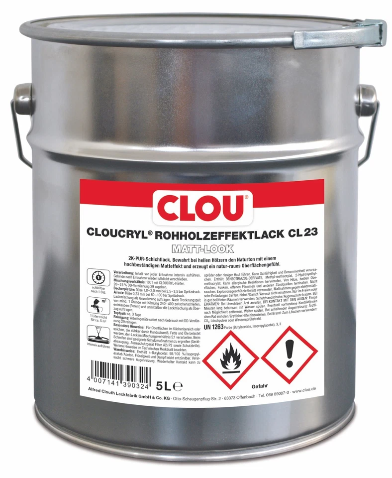 €16,00L   5L Clou Cloucryl Rohholzeffektlack CL 23 Matt-Look Objekt geeingnet - Bild 1 von 1