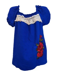 Bauerntop Papaya blau Blumen bestickt Häkelborte klein - Bild 1 von 9