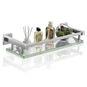Badezimmer Glasregal mit Edelstahlgeländer klein 16 Zoll Nickel gebürstet - Bild 1 von 7
