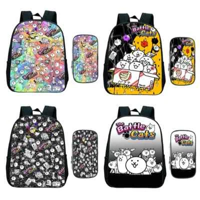 Set 2 Pezzi Zaino The Battle Cats Borsa Scuola per Asilo Bambino Borse 12" - Immagine 1 di 4
