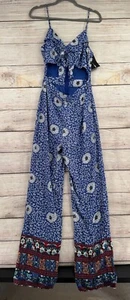 Fashion Nova Bohemian Luxury Cut Out Jumpsuit Women's Size M Blue/White NEW - Picture 1 of 10