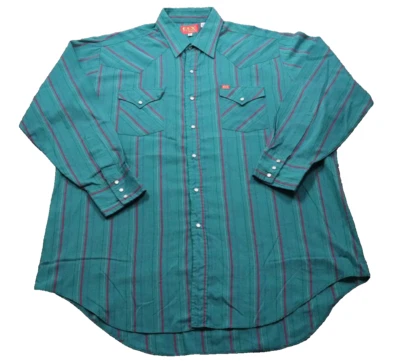 Camisa Western De Colección Años 80 Ely Plains Perla A Presión Hombres Talla 18 Manga Larga Rayas Rodeo Foto 1 de 4
