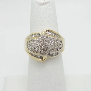 Vintage 3/4CT Natural Diamond Cluster Anniversary Band Ring 10K Yellow Gold - Picture 1 of 12