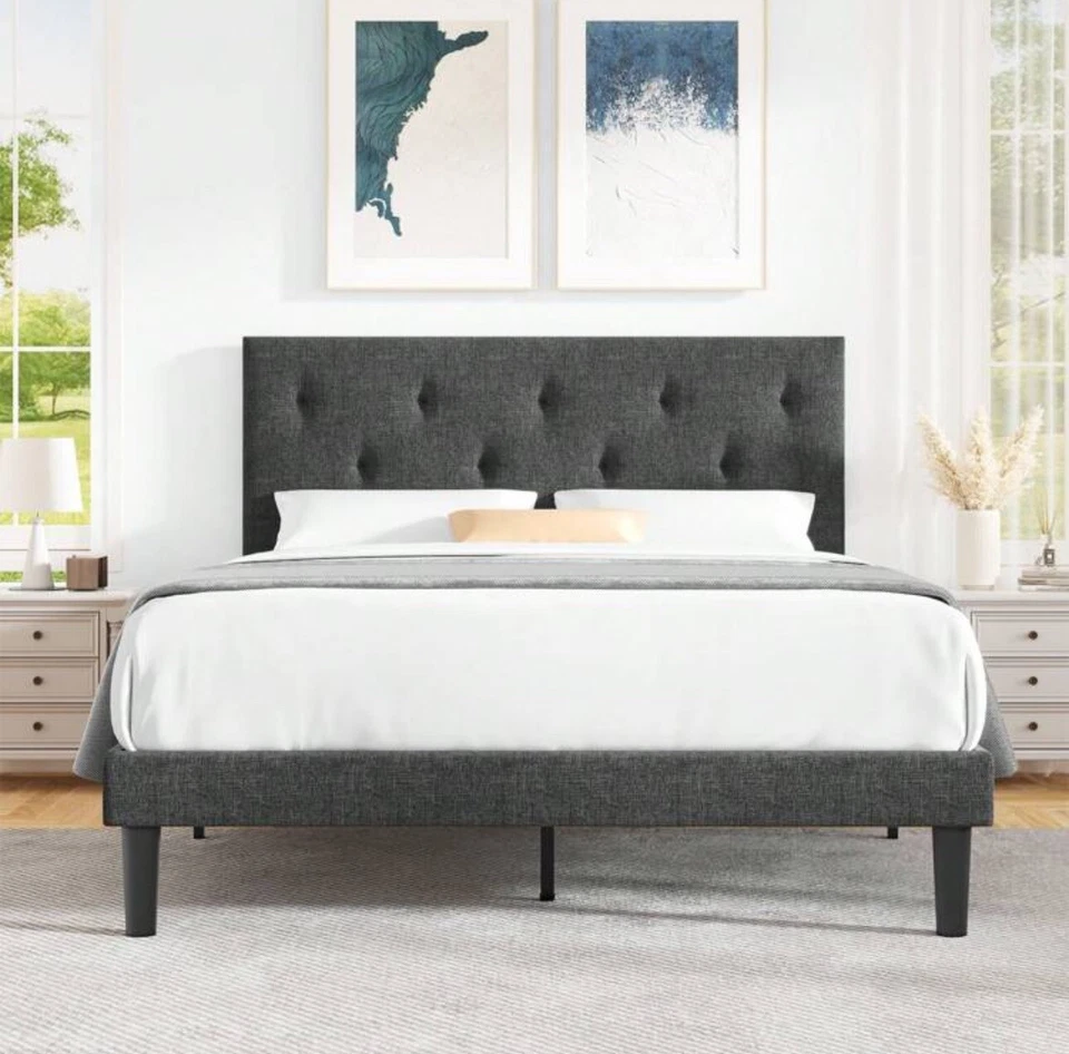 FULL Size Bed Frame Upholstered Platform with Complete Adjustable Headboard - Image 1 of 4