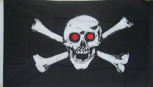 RED EYES PIRATE SKULL & BONES FLAG NEW 3x5ft DOUBLE SIDED premium quality - Picture 1 of 4