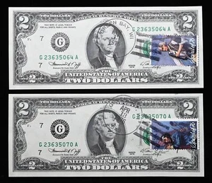 USA - Bicentennial $2 Note, Lot of 2 crisp uncirculated, First Day Stamps - Picture 1 of 2