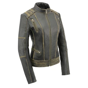 Chaqueta de cuero con cordones Milwaukee Leather MLL2527 para mujer con detalle marrón envejecido - Imagen 1 de 12