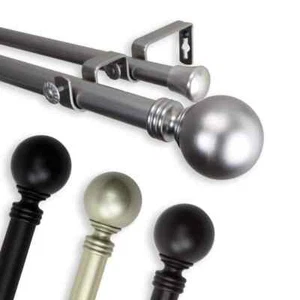 48 in. - 84 in. 1 in. Globe Double Curtain Rod Set in Light Gold - Picture 1 of 3