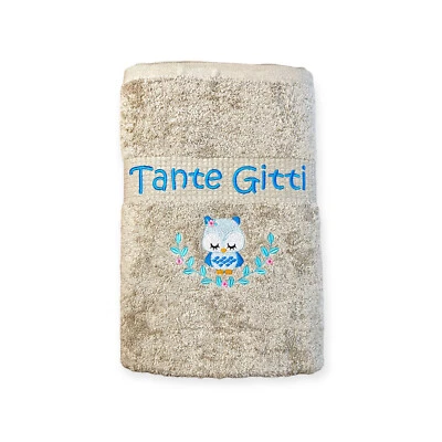 Eulen Handtuch mit Name - Sauna Wellness Duschtuch Saunatuch Geschenk Kinder - Bild 1 von 4