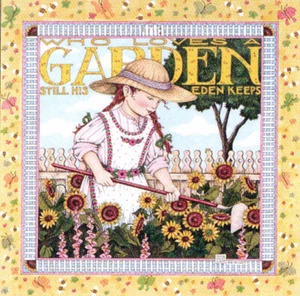 WHO LOVES A GARDEN Sunflowers-Handcrafted Fridge Magnet-w/Mary Engelbreit art   - Picture 1 of 1