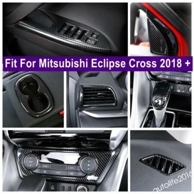 Accesorios portavasos moldura para Mitsubishi Eclipse Cross 2018-2022 fibra de carbono Foto 1 de 4