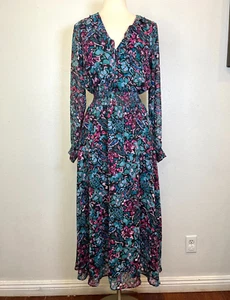 Anthro Nanette Lepore Dress Long Sleeve Chiffon A Line V- Neck Size 10 - Picture 1 of 7