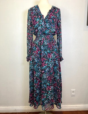 Anthro Nanette Lepore Dress Long Sleeve Chiffon A Line V- Neck Size 10 - Image 1 of 4