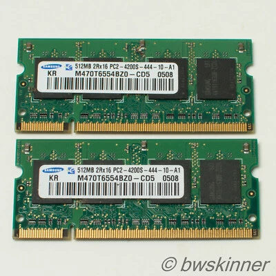 2x 512MB 2Rx16 PC2-4200S-444 Samsung RAM Modules. M470T6554BZ0. 1GB. - Image 1 of 2
