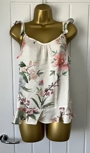 Oasis Gorgeous Floral Butterfly Printed Frill Cami Cream UK10 NEW - Picture 1 of 7