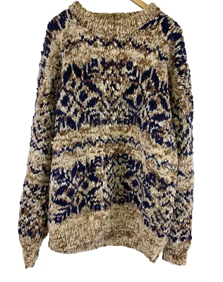 Suéter de Lana Indian Weavings Marrón Azul Marino Grueso Tejido Pullover Ecuador De Gran Tamaño Foto 1 de 4
