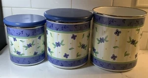 Pfaltzgraff Summer Breeze 3 Piece Tin/ Metal Canisters w/ Wooden Tops - Picture 1 of 15