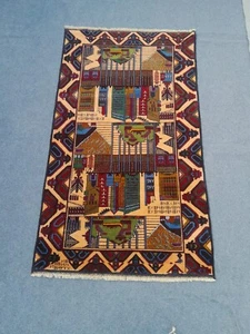 Alfombra de lana Balouchi vintage estilo tribal anudada a mano afgana S2294 196 x 113 cm - Imagen 1 de 8