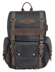 Harley-Davidson Travel Backpack, Ponderosa Ballistic & Leather USB Bag - Black - Picture 1 of 4