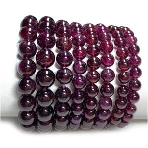 Pulsera Redonda Alta Calidad Natural Genuina Almandita Piralmandita Púrpura Granate - Imagen 1 de 9