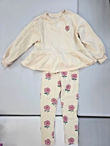 H&M Girls 2 Piece Top and Leggings Set Cream Roses Size 6X - Picture 1 of 2