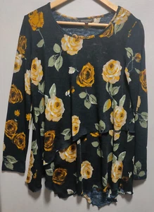 Caroline Morgan navy tunic with large yellow roses, sz 10, casual business - Picture 1 of 15