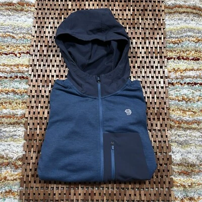Jaqueta de lã Mountain Hardwear Desna zíper completo tecnologia com capuz azul cinza média - Imagem 1 de 4