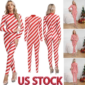 Womens Christmas Ballet Dance Gymnastic Leotard Candy Cane Striped Jumpsuit - Picture 1 of 21