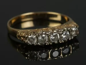Antiker großer Diamantring 18 kt Gold mit fünf Steinen Größe M 1/2 Vintage wunderschön - Bild 1 von 7