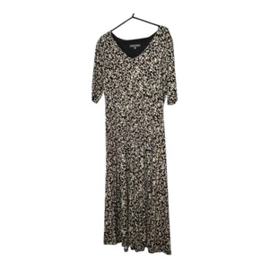 Laura Ashley Size S Black Brown Cream Pattern Short Sleeve V-Neck Stretchy Dress - Picture 1 of 9