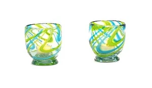 Juego de 2 soportes votivos de vidrio para luz de té, remolinos color aguamarina/lima-3 5/8"H  - Imagen 1 de 7