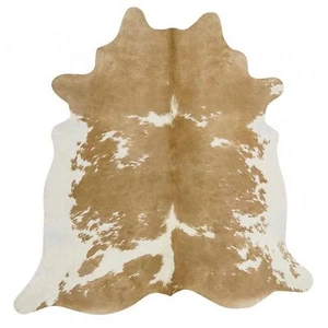 COW HIDE SKIN NATURAL BEIGE WHITE PREMIUM FLOOR RUG (Size - XL) **FREE DELIVERY* - Picture 1 of 3